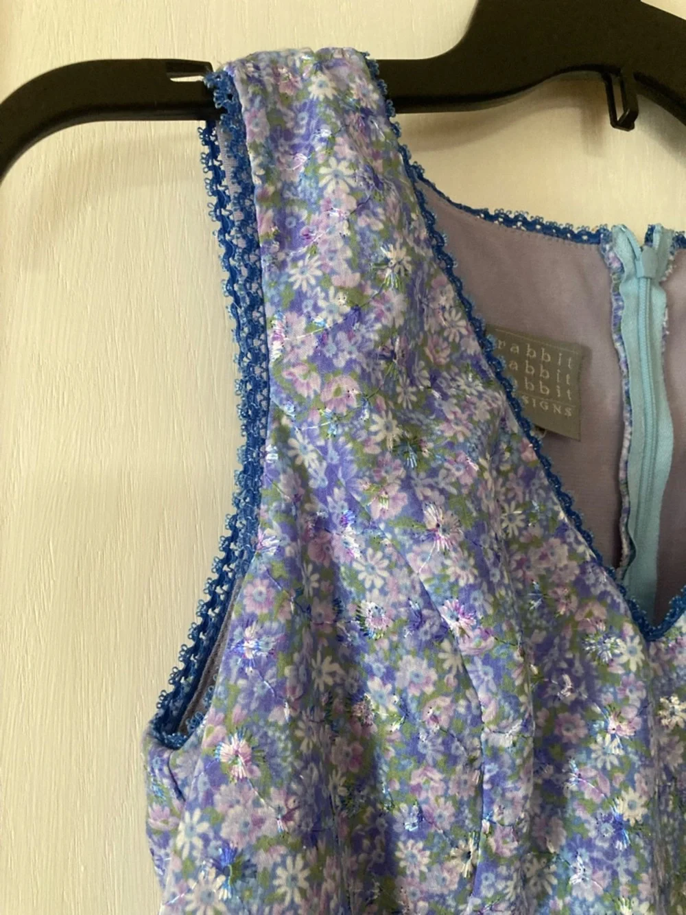 VTG Rabbit Rabbit Rabbit Designs Blue/Lavender Floral Layered Midi Dress - Picture 5 of 8